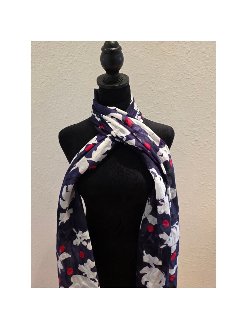 Women's Unbranded Navy White Floral Red Dot Scarf One Size
